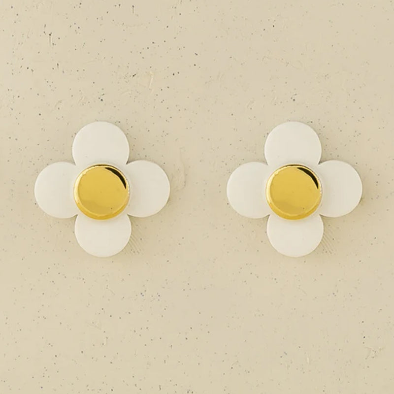 Big Flower Stud Earrings - White Gold