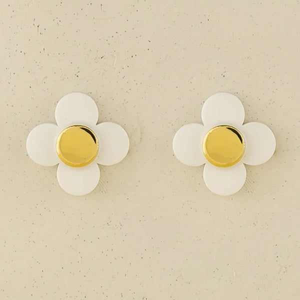 Big Flower Stud Earrings - White Gold
